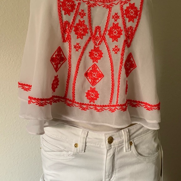 Ecote flowy Aztec embroidered chiffon top S - Picture 5 of 14